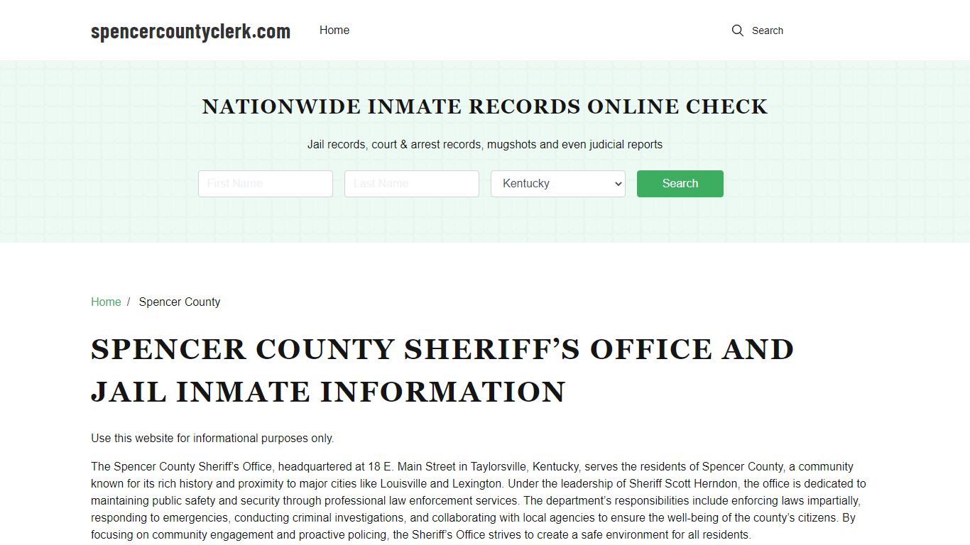 Spencer County Sheriff, KY, Jail Inmate Search, Recent Arrests