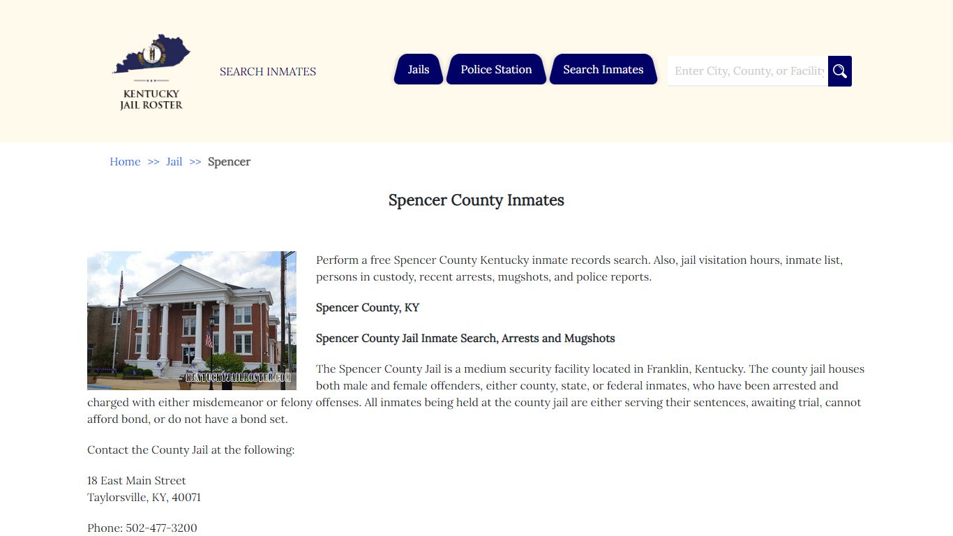 Spencer County Inmates - Jail Roster Search