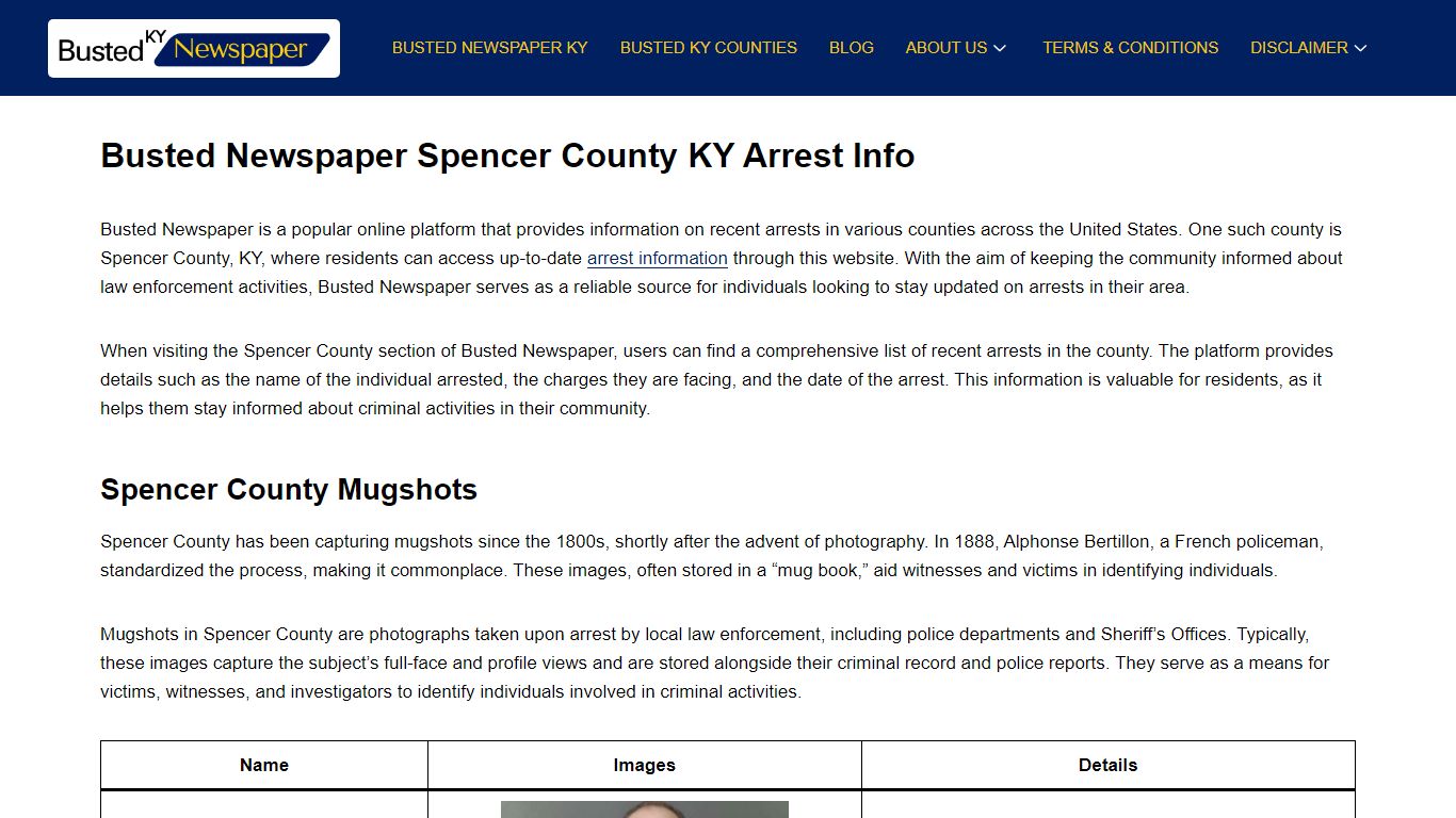 Busted Newspaper Spencer County KY Arrest Info