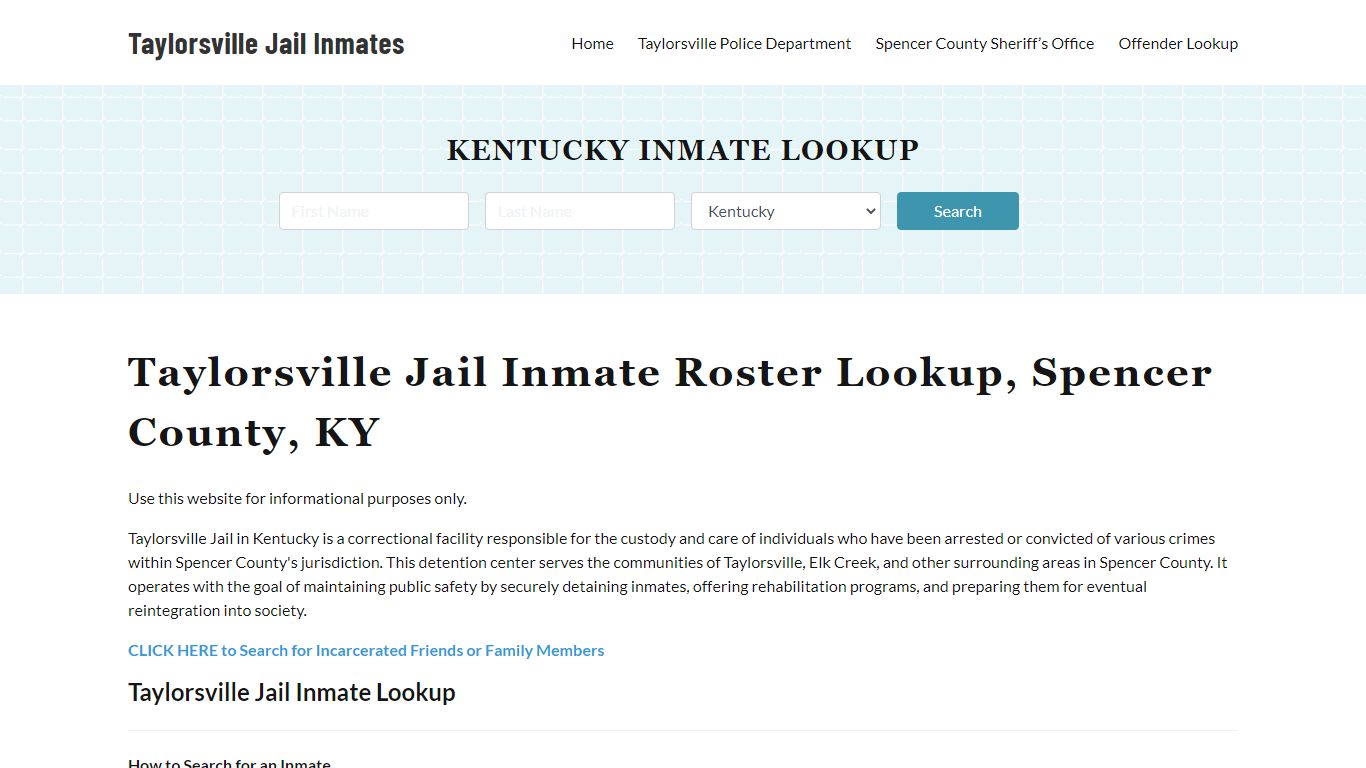 Taylorsville Jail Inmate Roster, Spencer County, KY, Offender Search